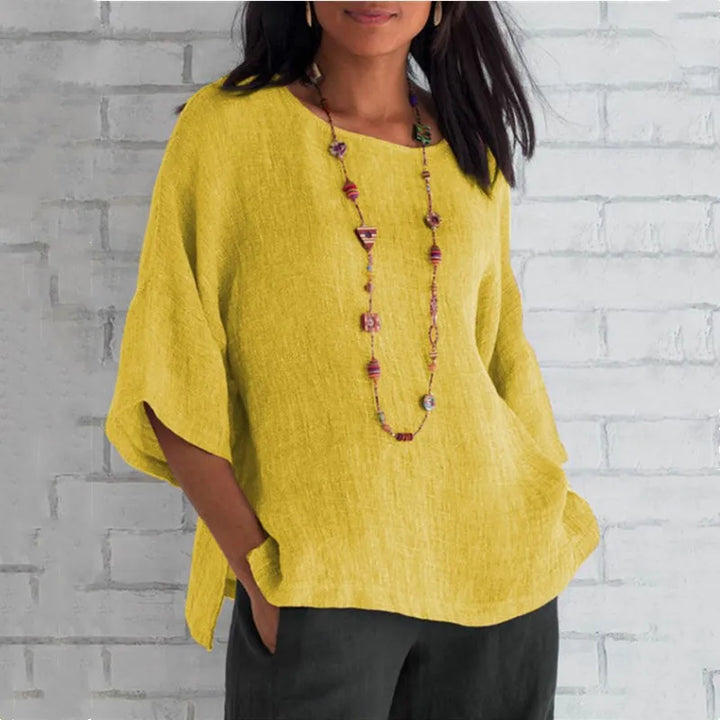 Vielseitiges Damen Blusen Top in Uni, perfekt für Frühling & Sommer, casual Look mit Dreiviertelarm.