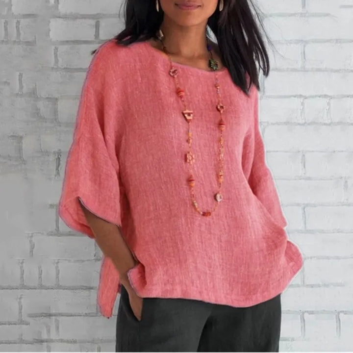Modisches Damen Blusen-Top für den Sommer, bequemer Dreiviertelarm & Rundhals, elegant & casual.