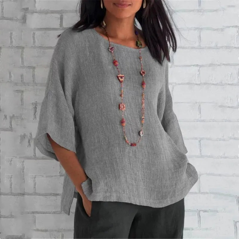 Elegantes Damen Sommer Oberteil, Rundhals-Top mit Dreiviertelarm, ideal für Freizeit & festliche Anlässe.