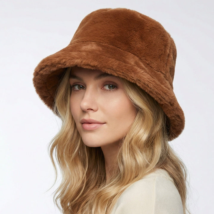 Damen Eimerhut aus weichem Kunstpelz, warm & stilvoll für Herbst & Wintermode.