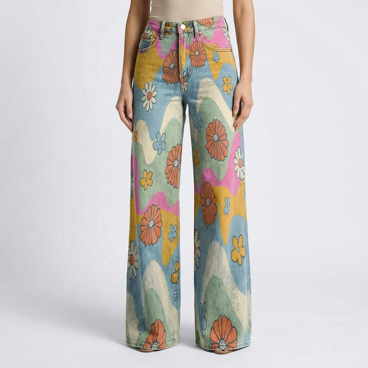 Modische weite Hose für Damen mit einzigartigem Printmuster. Perfekt für Sommer & Modebewusste.