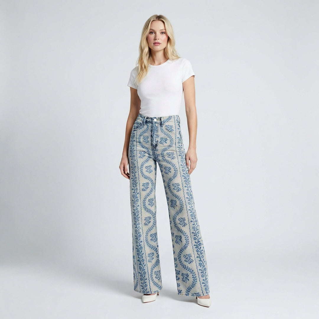 Komfortable weite Hose für Damen mit modischem Print. Ideal als Freizeithose und Sommerhose.