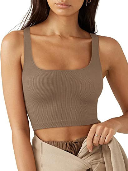 Damen Geripptes Cropped Top mit eckigem Ausschnitt, Schwarz. Modern & vielseitig für Sommeroutfits.
