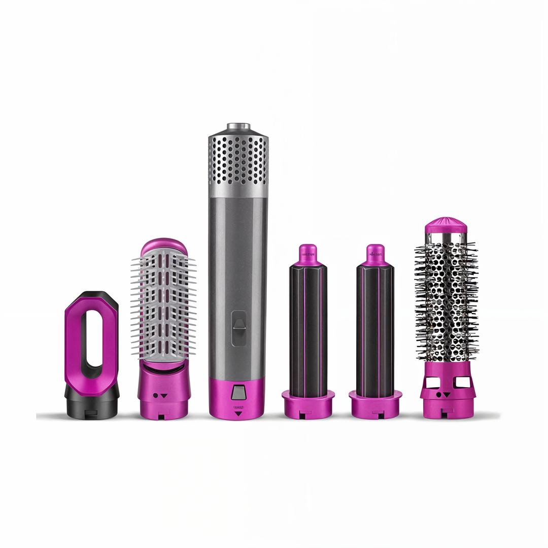 Multifunktions-Haartrockner 5-in-1: Warmluftstyler, Lockenstab, Glätteisen, Volumenbürste für glänzendes Haar.