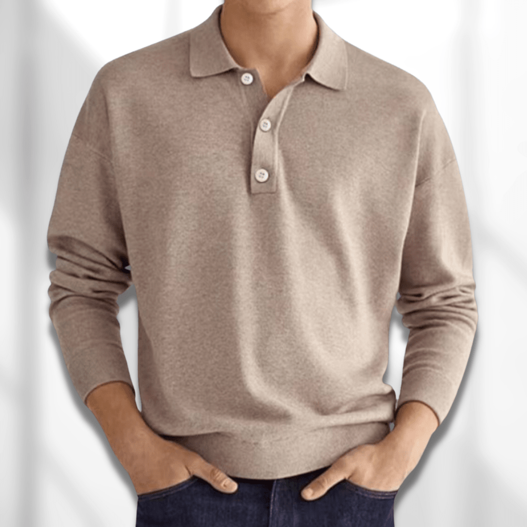 Elegantes Herren Langarm-Poloshirt für stilvollen Business Casual Look, optimal für Freizeit & Büro.