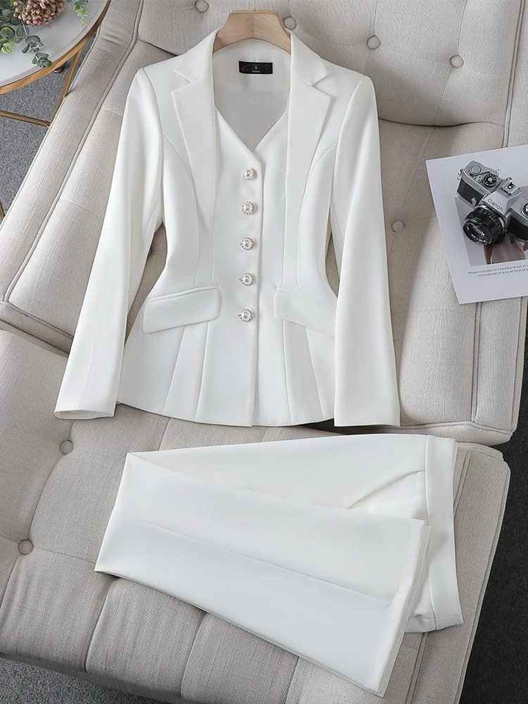 Eleganter Damen Business Anzug Set mit Blazer & Hose, ideal für Büro und formelle Anlässe.