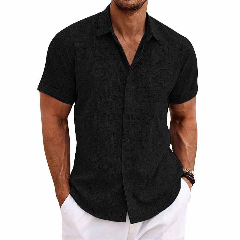 Lässiges Leinen Herren Retro Hemd in Beige, ideal für stilvolle Sommer Freizeitlooks.