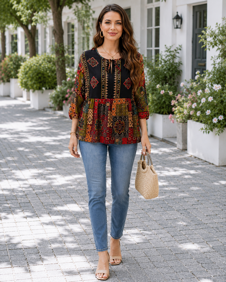 Chices Damenshirt mit Dreiviertelärmeln und Rundhalsausschnitt, ideal für Frühjahr/Sommer.