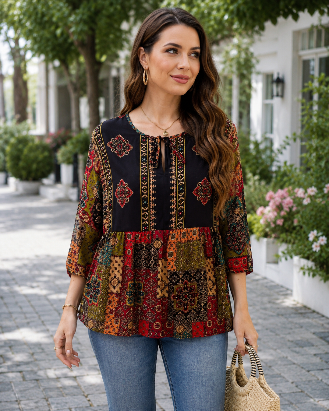 Elegantes Damen Dreiviertelshirt mit Rundhalsausschnitt, perfekt für Alltag & Freizeit.