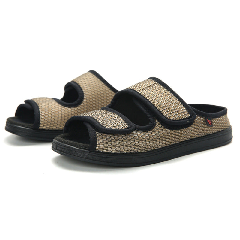 Flache Damen Sommersandalen mit weitem Schnitt, gepolstert für Komfort, atmungsaktiv mit Klettverschluss, ideal für Freizeit.