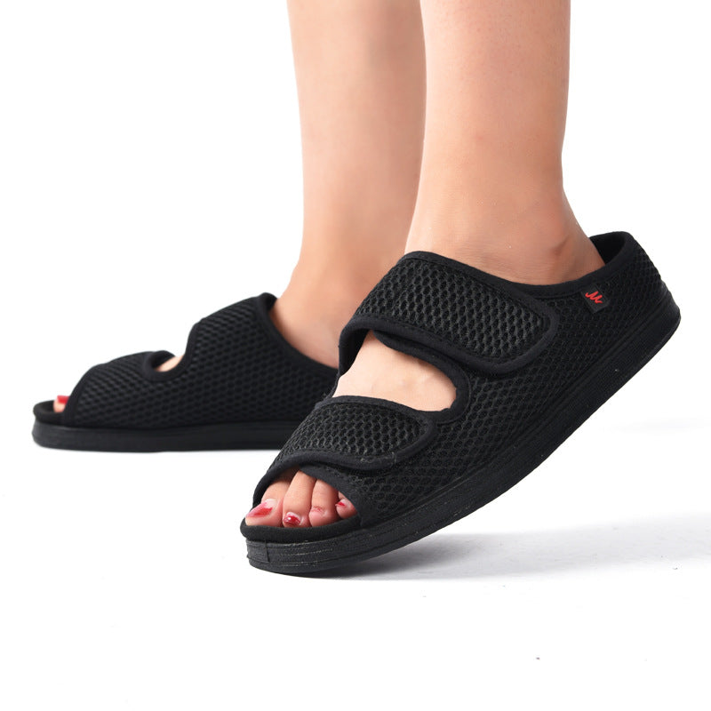 Damen Komfort Sandalen, extra weit, Klettverschluss für verstellbare Passform, atmungsaktiv & bequem für Sommer und Freizeit.
