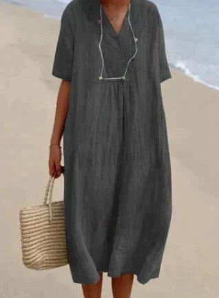 Damen Sommerkleid Elina mit V-Ausschnitt in lockerer Passform für den Strand