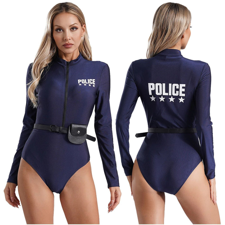 Elegantes Langarm Damen Polizeikostüm, figurbetonte Uniform perfekt für Karneval & Kostümpartys.
