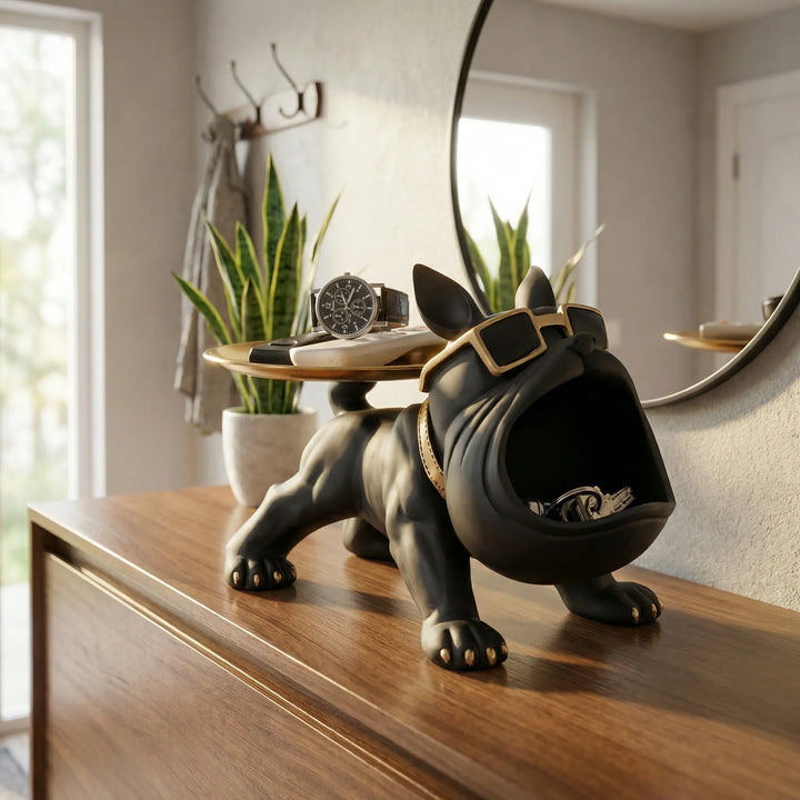 Moderne französische Bulldogge Figur mit Ablagefach. Deko und Organizer für Schlüssel oder kleine Gegenstände.