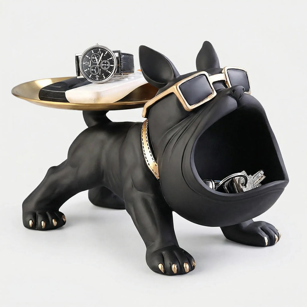 Stylische Wohndeko: Französische Bulldogge Tierfigur mit praktischer Ablage. Ideal für Flur & Wohnzimmer.