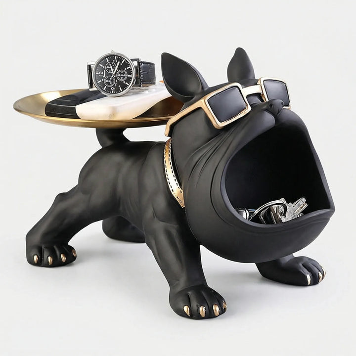 Stylische Wohndeko: Französische Bulldogge Tierfigur mit praktischer Ablage. Ideal für Flur & Wohnzimmer.