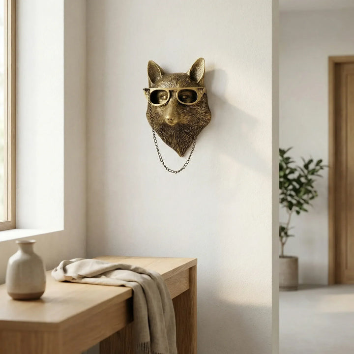 Goldener Tierkopf-Wandhaken, stilvoller Garderobenhaken für Flur und Zuhause. Dekoratives Wohnaccessoire, einzigartig.