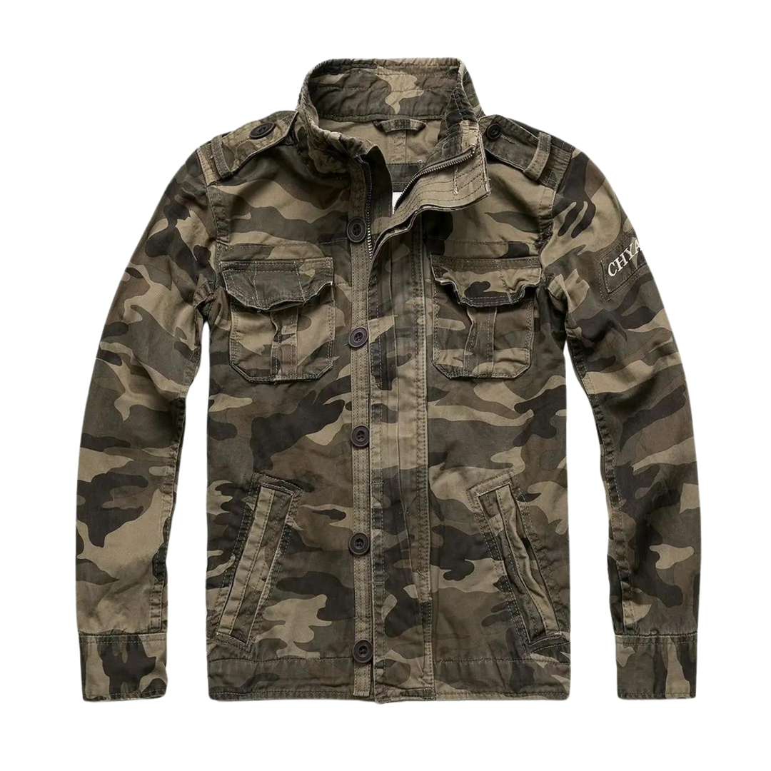 Braune Herren Übergangsjacke im vielseitigen Retro-Stil, ideal für Frühling/Herbst. Robuste Vintage Freizeitjacke.