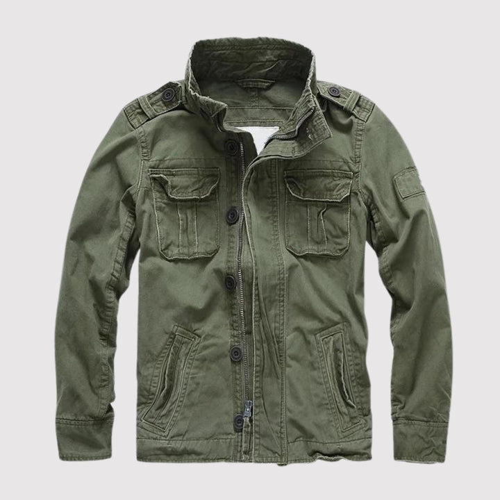 Dunkelgrüne Herren Übergangsjacke im Retro-Stil, robust & vielseitig für Frühling/Herbst. Ideale Freizeitjacke.