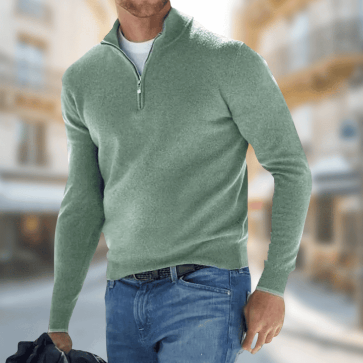 Vielseitiger Herren-Freizeitpullover mit praktischem Reißverschluss-Stehkragen, langarm.