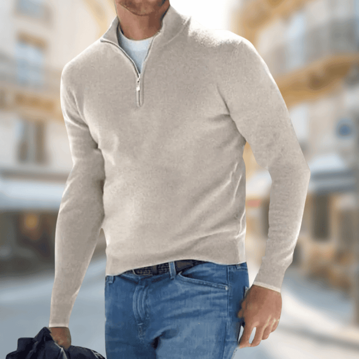Moderner Herrenpullover mit Zip-Kragen für casual Looks und hohen Tragekomfort im Alltag.