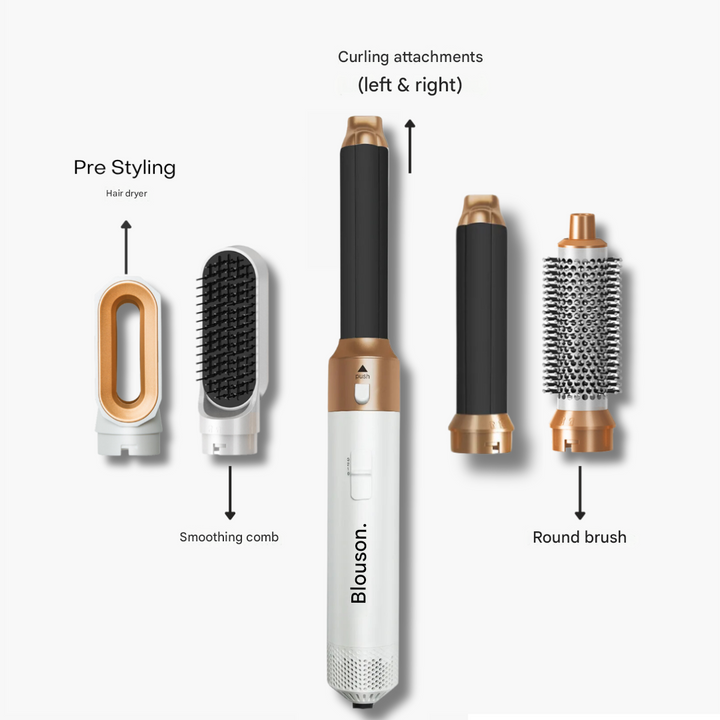 Damen nutzen den 5-in-1 Haarstyler: Kreieren mühelos Locken, Glätte oder Volumen mit einem Gerät.