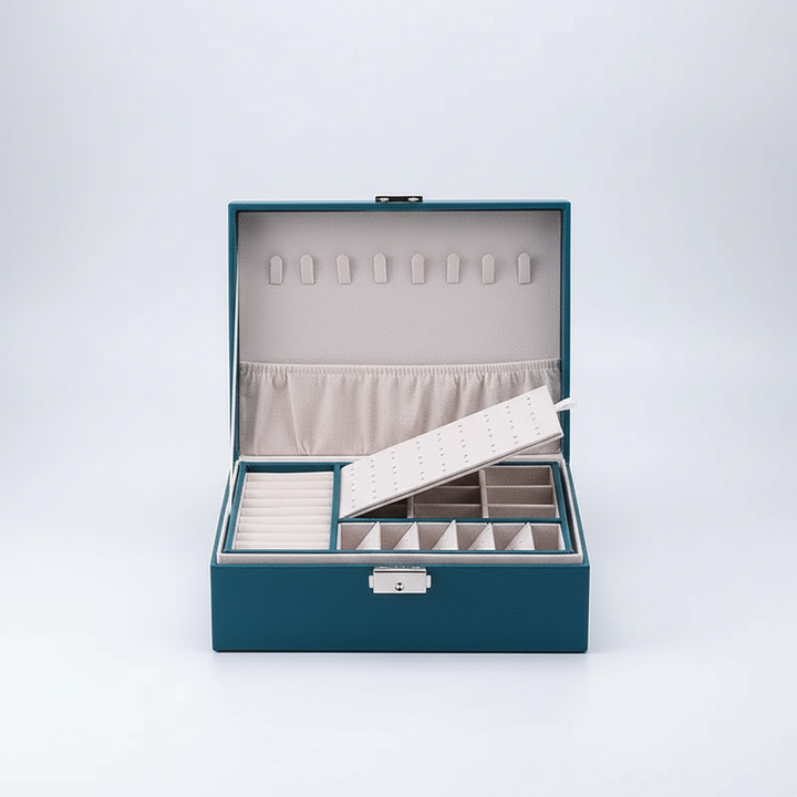 Damen Schmuckbox doppellagig aus PU-Leder, mit Schloss – hält Ihre wertvollen Schätze stilvoll organisiert.