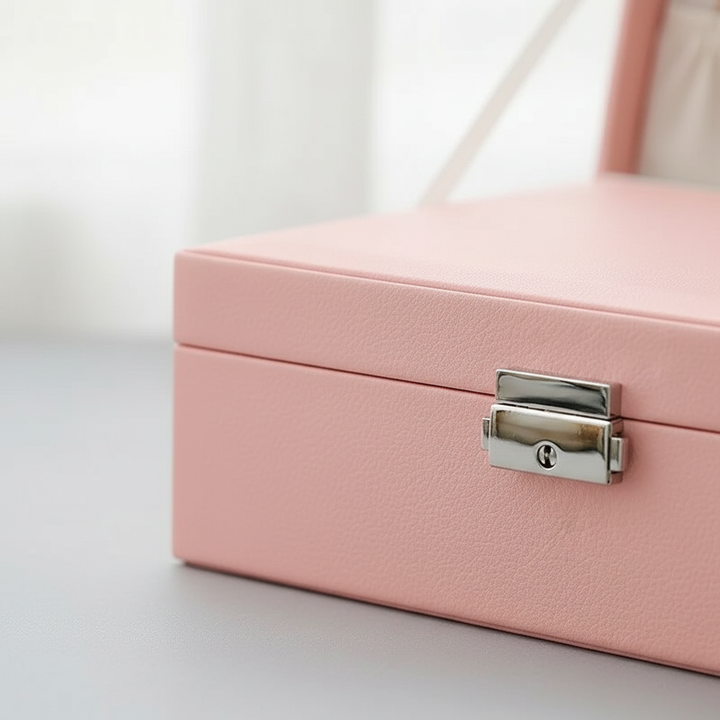Hochwertiges PU-Leder Schmuckkästchen, doppellagig mit Schloss, elegante Geschenkidee für Schmuckliebhaberinnen.