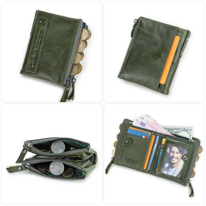 Stilvolle Unisex Brieftasche, klein mit Doppelreißverschluss, vielseitig & bequem zu tragen.