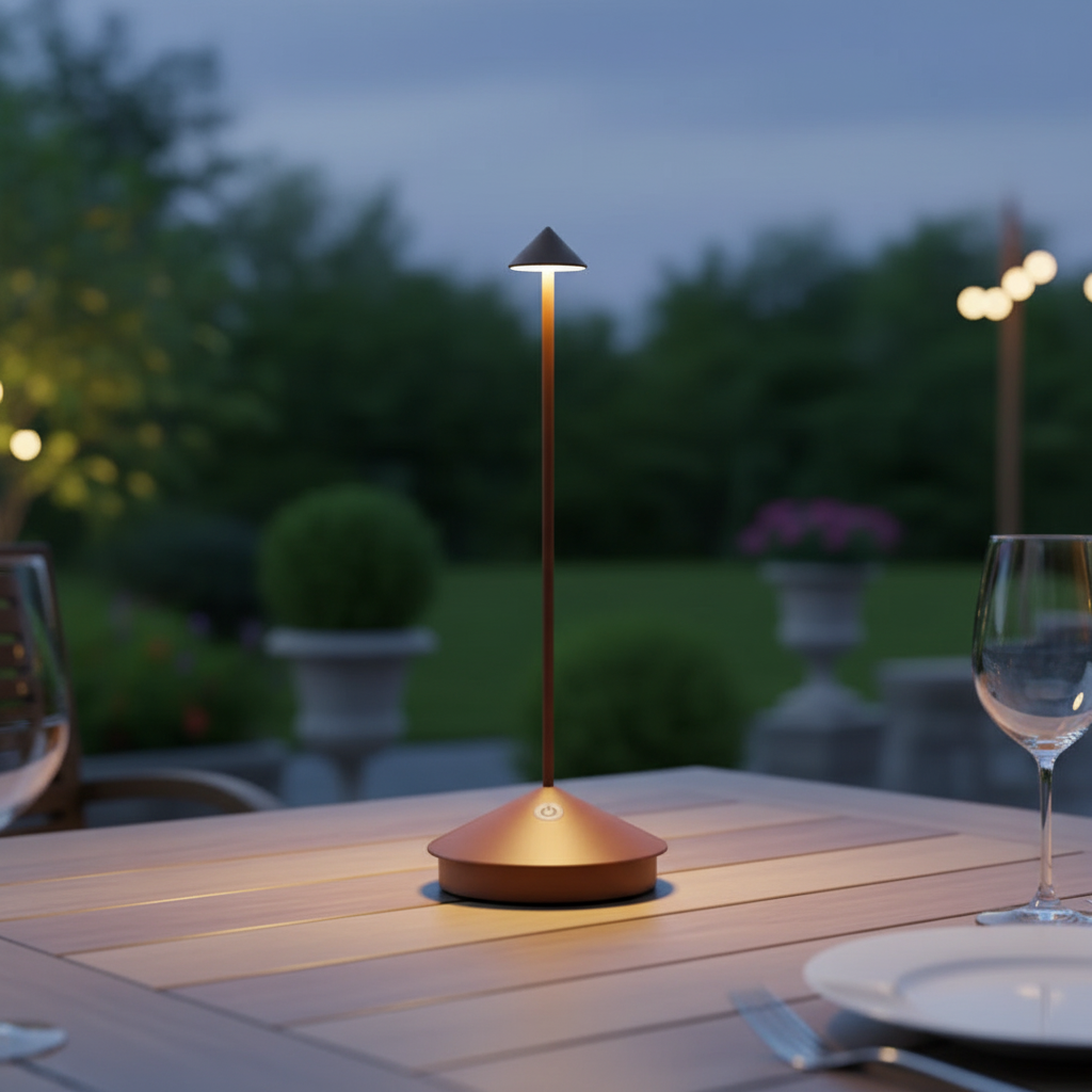 Drahtlose LED-Tischlampe ModernLumin, dimmbar, perfekt für Innen & Außenbereiche.