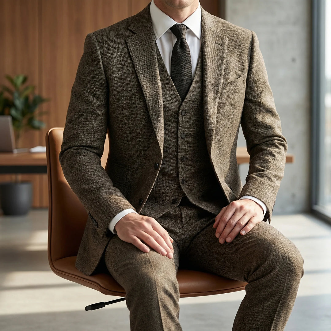 Herren Dreiteiliger Slim-Fit Anzug, elegant für Business & festliche Anlässe. Sakko, Weste, Hose.