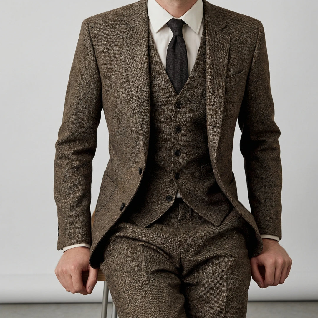 Moderner Slim-Fit Herrenanzug als Dreiteiler. Perfekt für Hochzeiten oder Geschäftstermine.