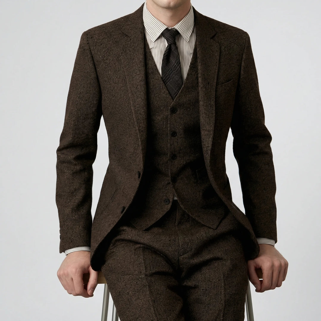 Klassischer Herren Dreiteiler Business Anzug Slim-Fit. Ideal für formelle Herrenmode.