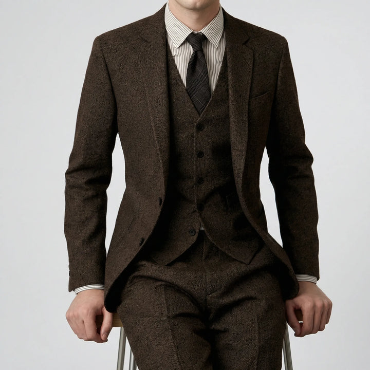 Klassischer Herren Dreiteiler Business Anzug Slim-Fit. Ideal für formelle Herrenmode.