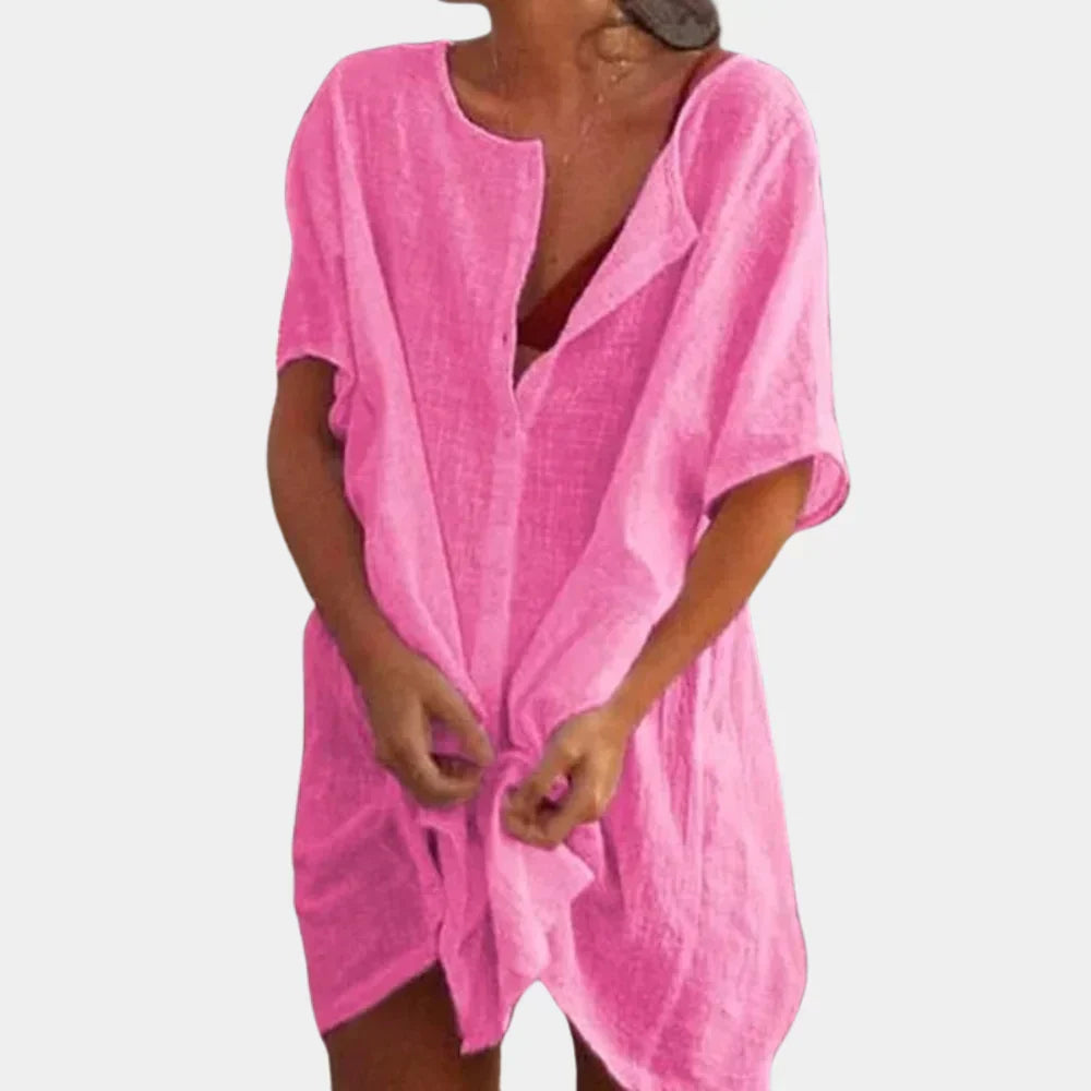 Vielseitige Damen Strandtunika "Luna" aus Leinenmix, ideal als Cover-up oder luftiges Freizeitkleid im Sommer.