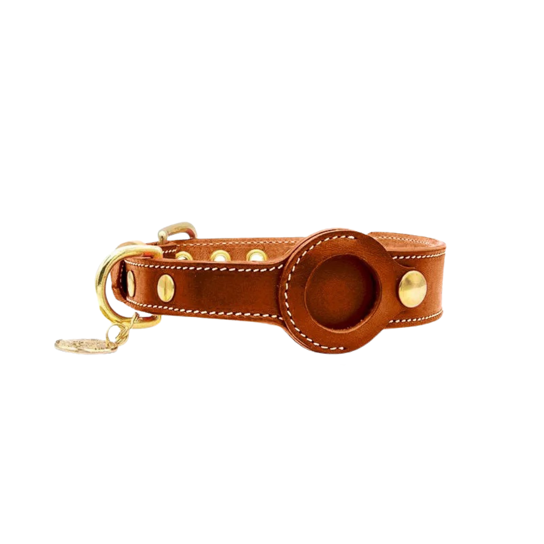 Stilvolles PurrTrack™ AirTag-Halsband aus Premium-Leder für Hunde & Katzen, sicher und ortbar.