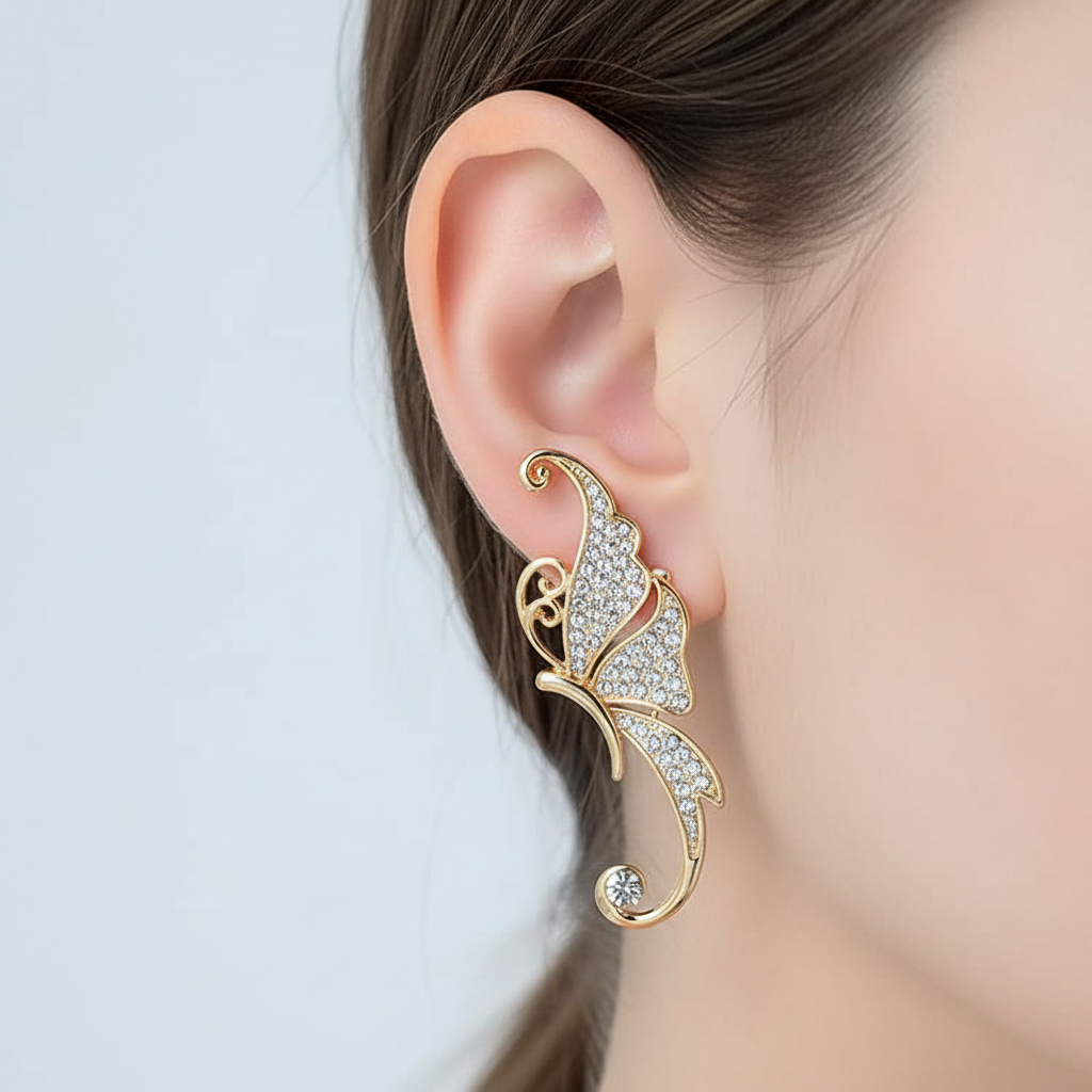 Exquisite LightEar Damenohrringe aus Edelmetall; klassischer, luxuriöser Schmuck in Rosa und Weiß.