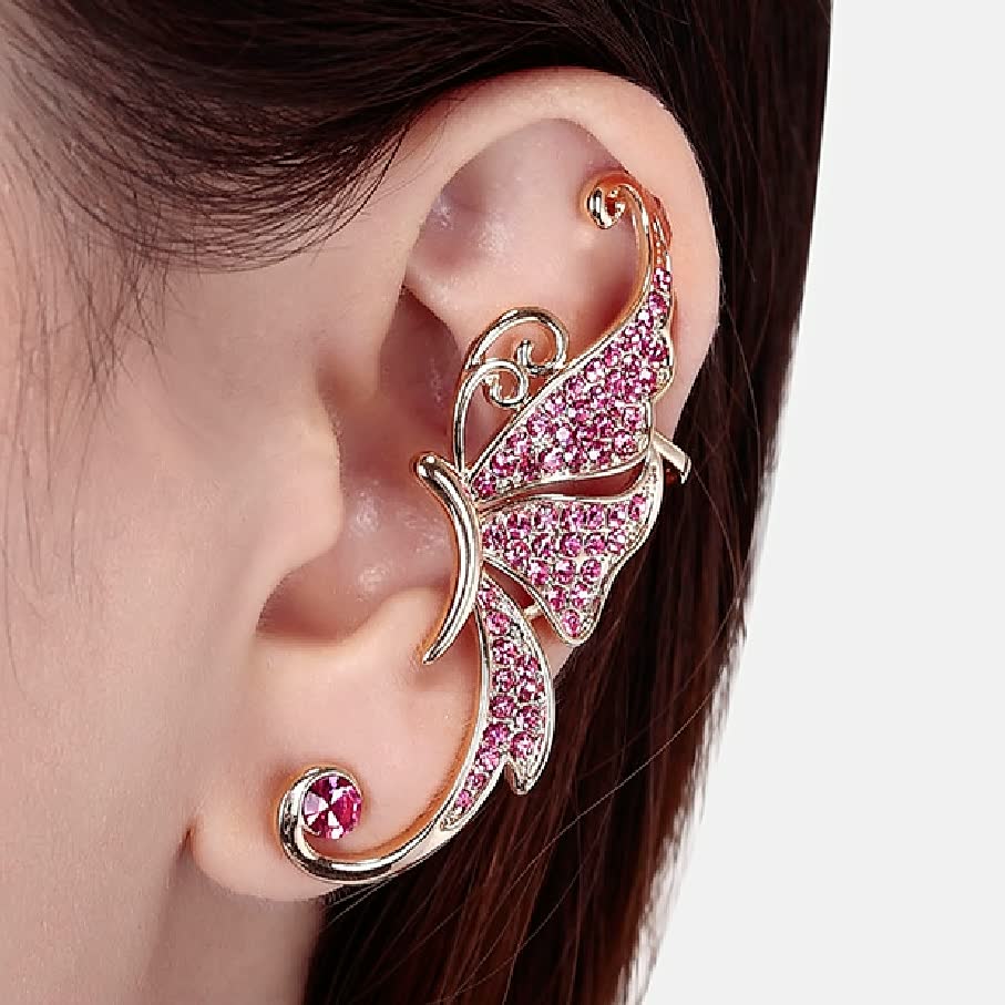 Detailaufnahme: Hochwertige LightEar Damenohrringe aus Edelmetall; glänzender rosa-weißer Damenschmuck.