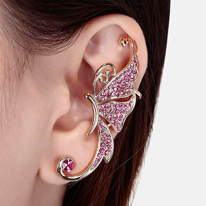 Detailaufnahme: Hochwertige LightEar Damenohrringe aus Edelmetall; glänzender rosa-weißer Damenschmuck.