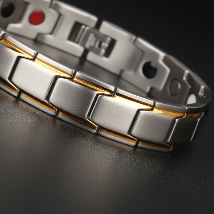 Herrenschmuck: Elegantes SlimAura Magnetarmband aus poliertem Edelstahl. Unterstützt Gesundheit & Energie diskret.