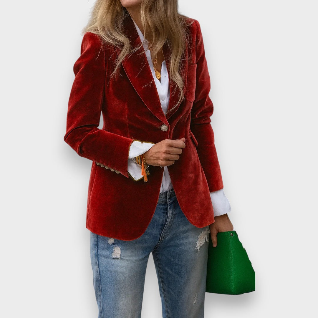 Einfarbiger Damen Business Blazer, Vorderansicht, klassisch & elegant. Perfekt für Businessmode.