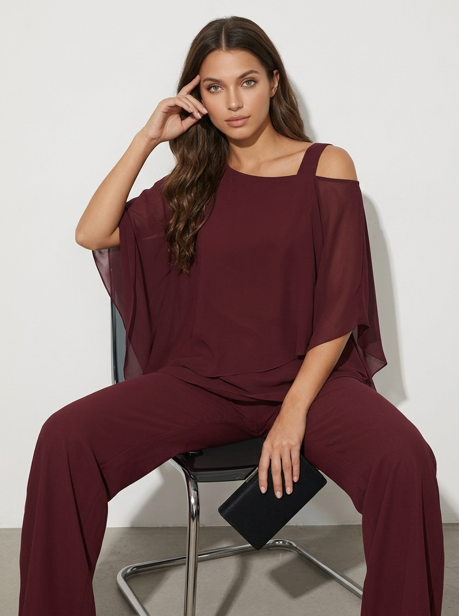 Damen Chiffon-Set, eleganter Zweiteiler für festliche Anlässe, bequemes Sommer Outfit.