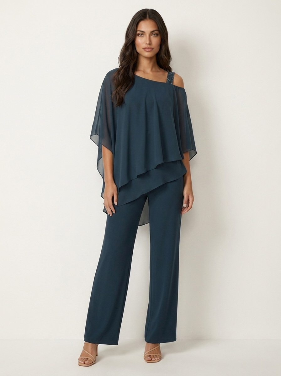 Sommerliches Damen Chiffon-Set, eleganter Zweiteiler, atmungsaktiv und festlich für jede Feier.