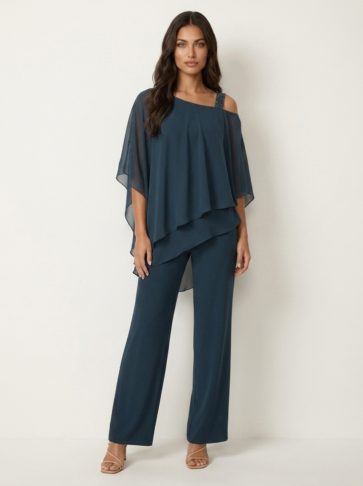 Sommerliches Damen Chiffon-Set, eleganter Zweiteiler, atmungsaktiv und festlich für jede Feier.