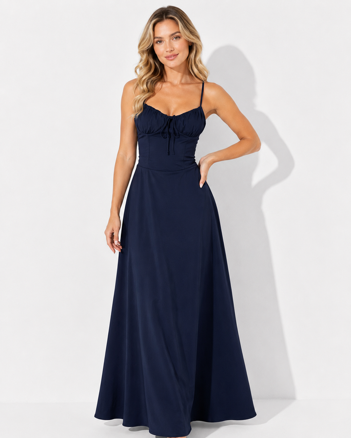 Elegantes Damen Schnürkleid mit Korsett-Oberteil, figurbetontes Maxikleid für festliche Anlässe.
