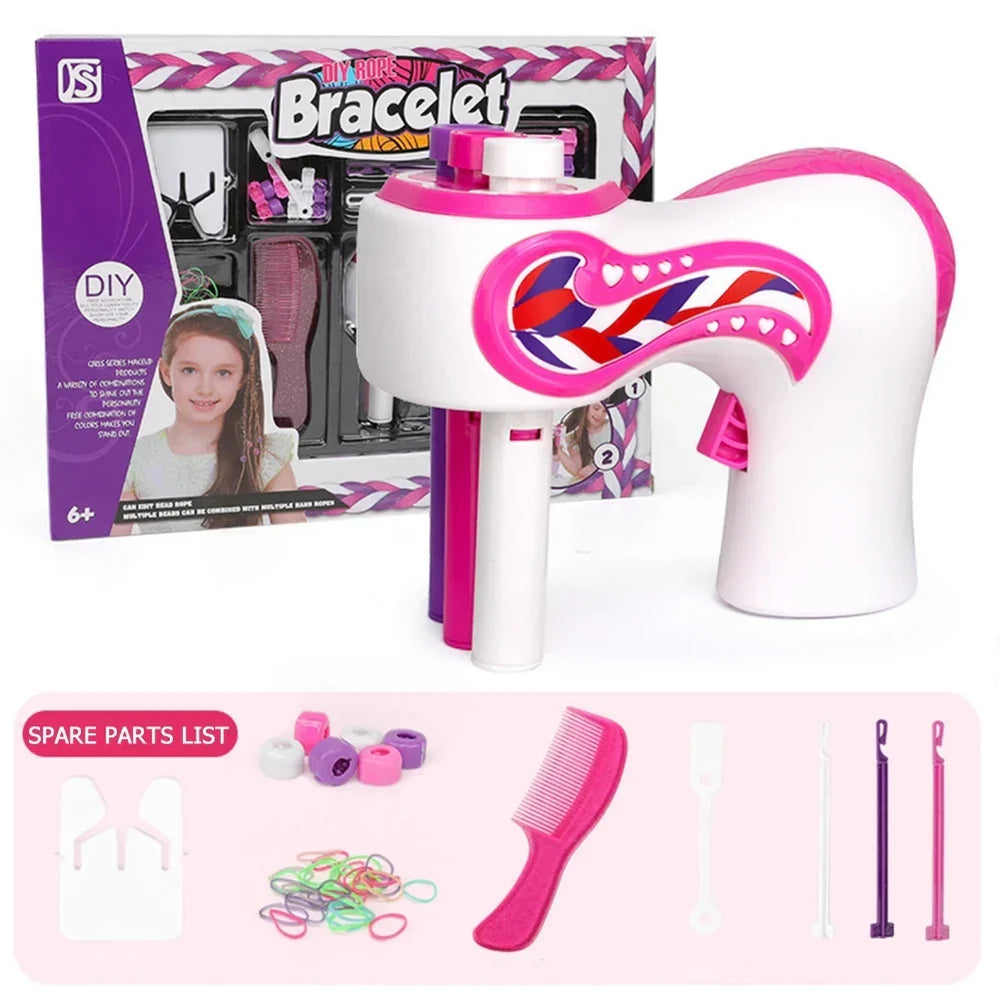 Mädchen flechtet mit dem TwistBraid Haarflechter schnell kreative Zöpfe. DIY Haarstyling für Kinder.