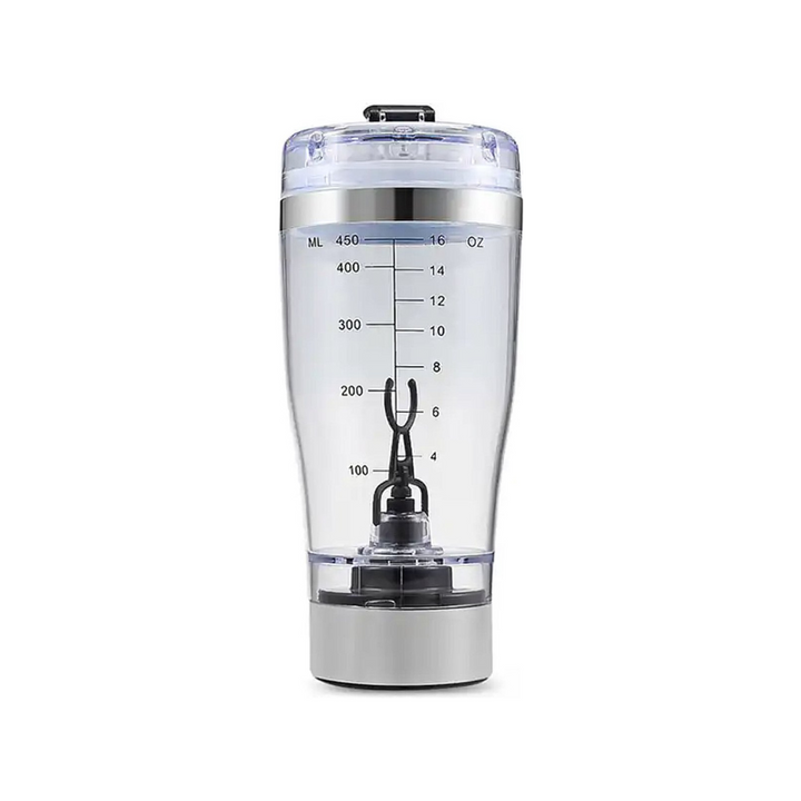 Elektrischer Proteinshakebecher (450ml) für klumpenfreie Shakes, USB-aufladbar, ideal für Sport & Fitness.