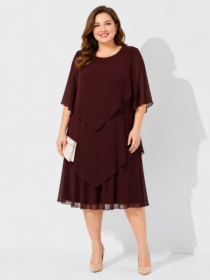 Modernes Damen Lagenkleid, elegant und festlich. Perfekt für Abend, Party & besondere Anlässe; schmeichelnde Passform.