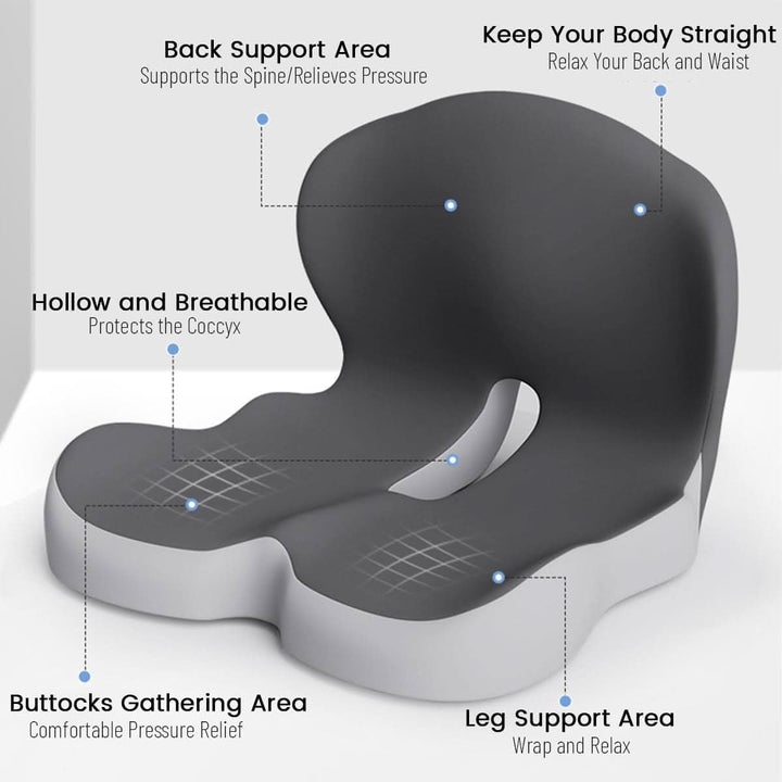Ergonomisches Sitzkissen für Auto & Büro. Memory-Schaum & rutschfester Bezug für Komfort.