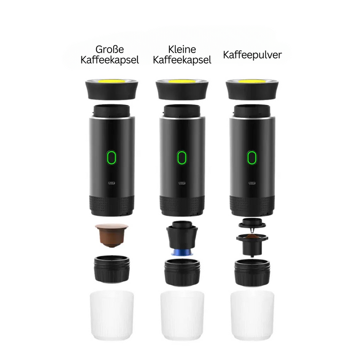 Handliche, tragbare Espressomaschine für unterwegs. Genieße jederzeit frischen, aromatischen Kaffee & Espresso.